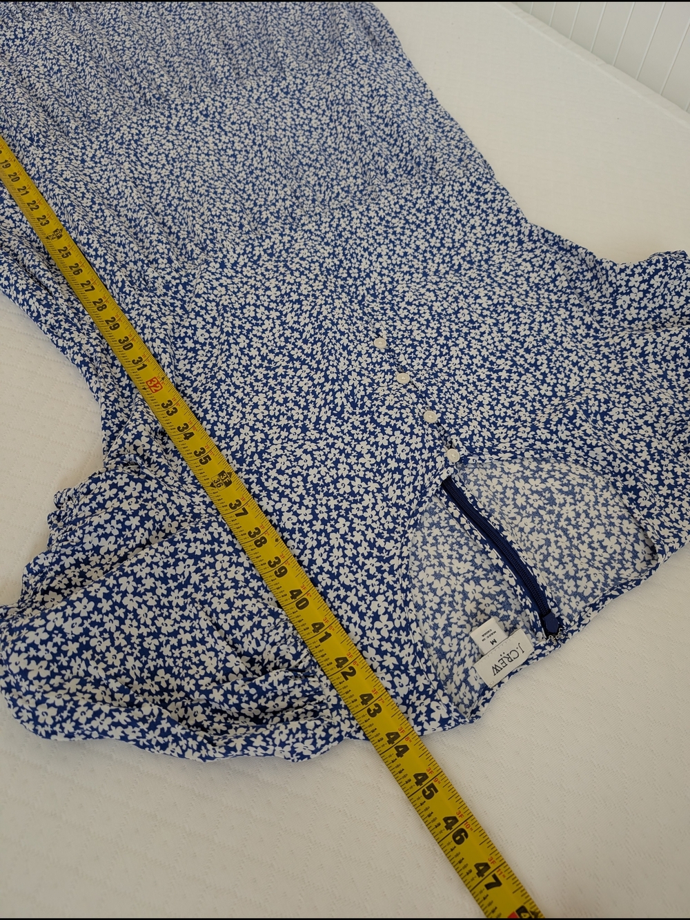 J. Crew Blue White Ditsy Floral Tiered Maxi Dress Short Sleeves, size M Cottage - Picture 10 of 12
